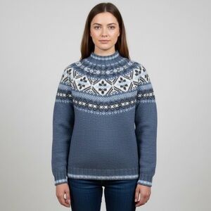 Vintage Eddie Bauer Blue Fair Isle Wool Sweater - Small